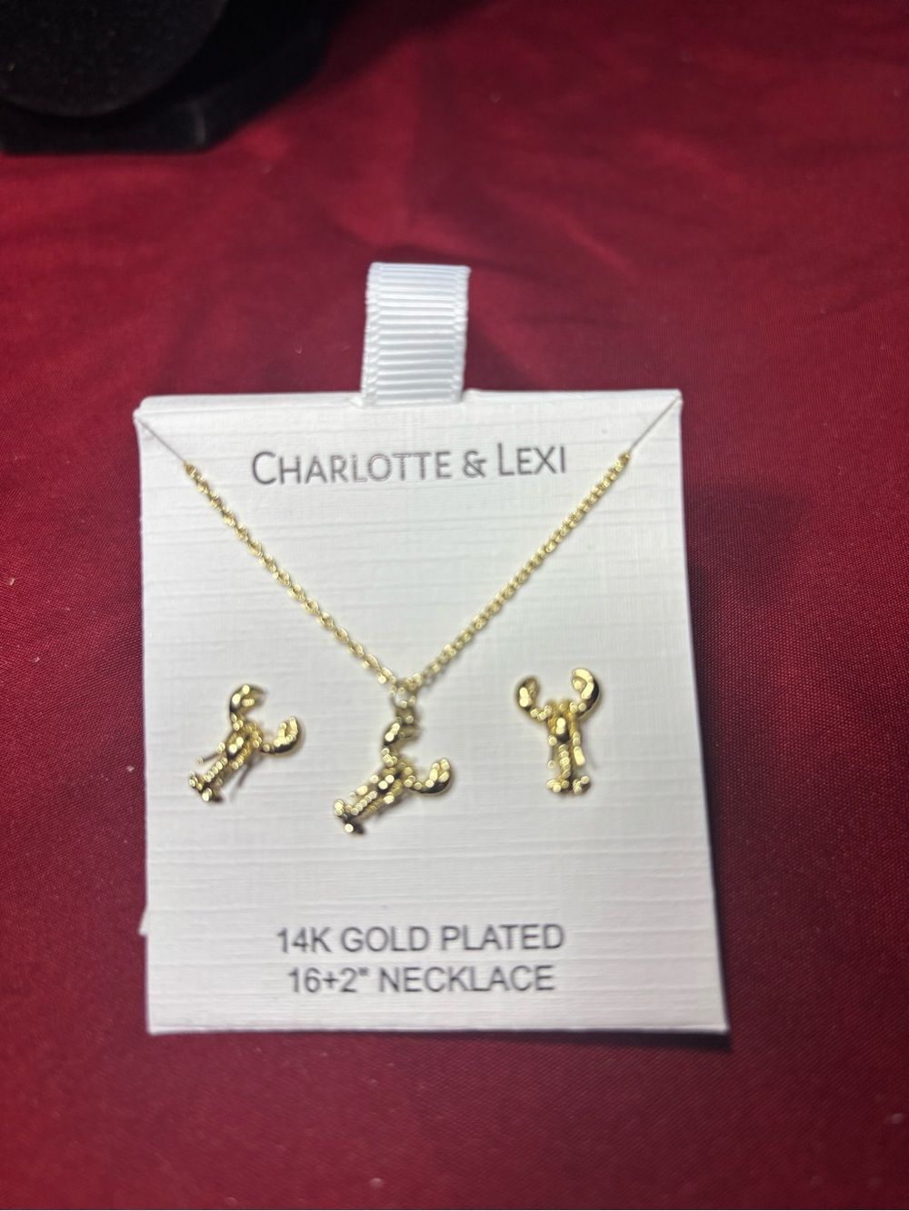 16” New 14K Gold-Plated Lobster Necklace and Stud Earring Set - Gold